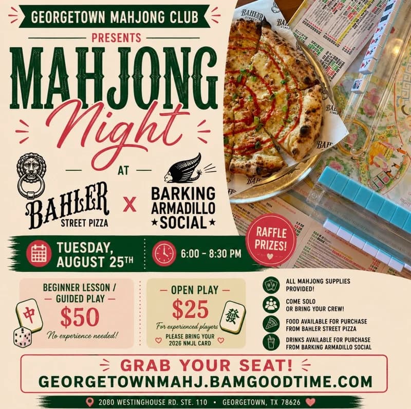 *Sold Out* BEGINNER LESSON- Mahjong Night at Bahler Street Pizza/Barking Armadillo Social