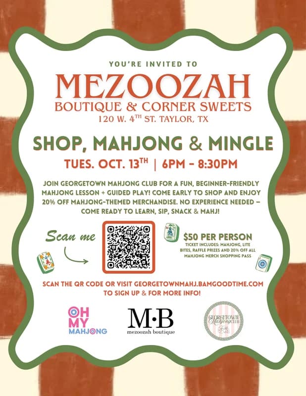 Shop, Mahjong & Mingle at Mezoozah Boutique Taylor